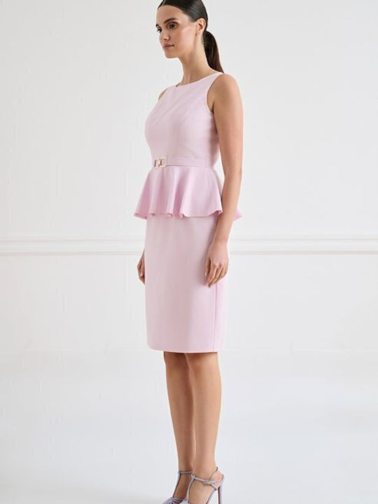 Peplum Summer Midi Dress for Wedding - Christening Pink