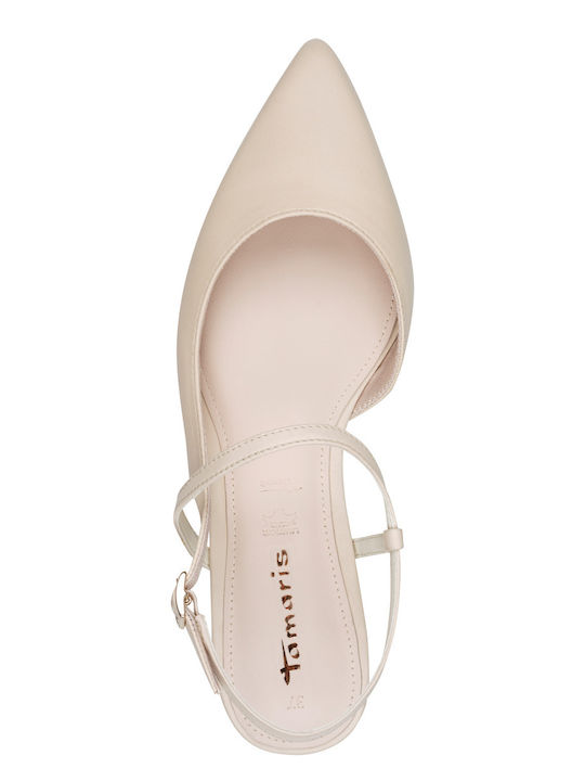 Leather Heels with Strap & Low Heel Ecru
