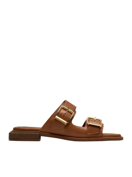 Clarks Ariany Bay Mule Leather Women's Flat Sandals Anatomic in Tabac Brown Color