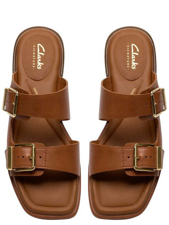 Ariany Bay Mule Leather Women's Flat Sandals Anatomic in Tabac Brown Color