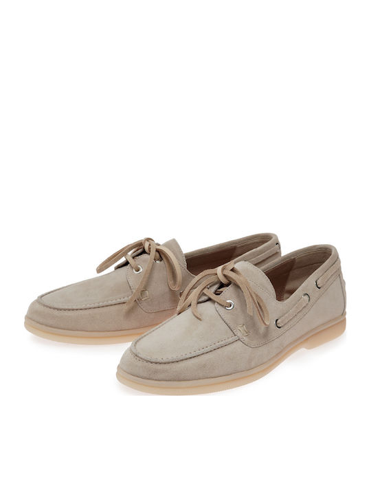 Leather Women's Loafers in Beige Color