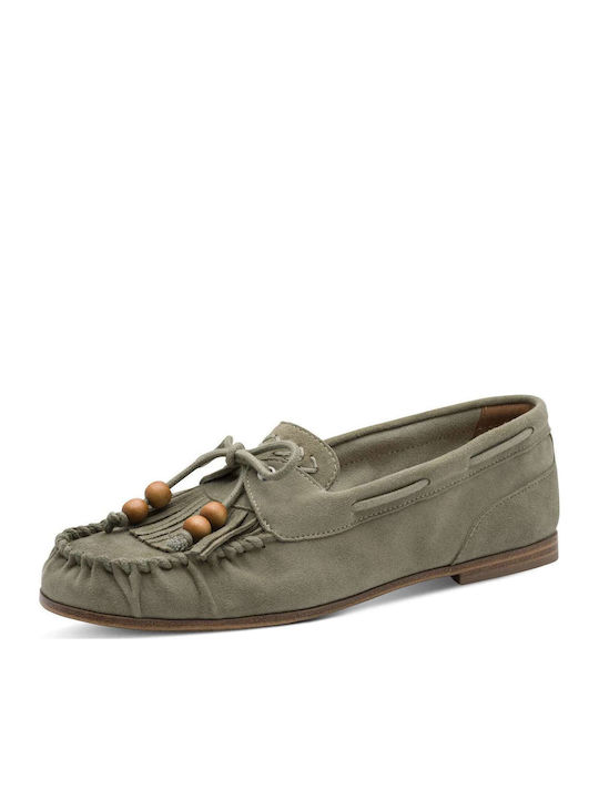 Leather Women's Loafers in Green Color