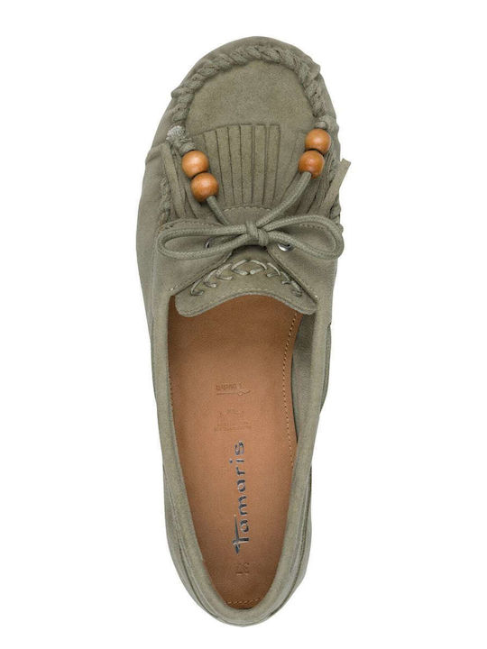Leather Women's Loafers in Green Color