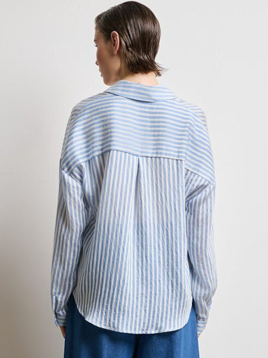 Women's Striped Long Sleeve Shirt Blue