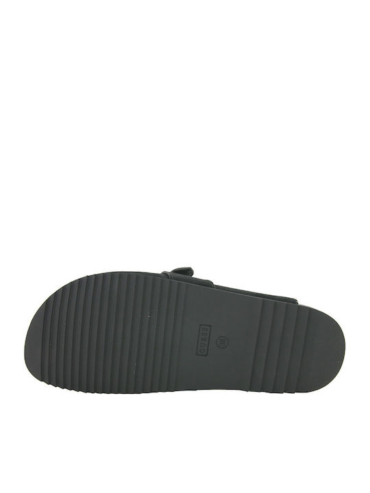 Flach Leder Mules in Schwarz Farbe