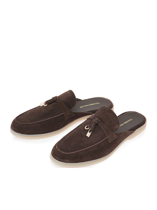 Flat Suede Mules σε Καφέ Χρώμα