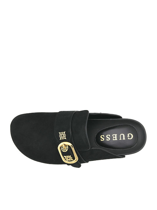 Flach Leder Mules in Schwarz Farbe