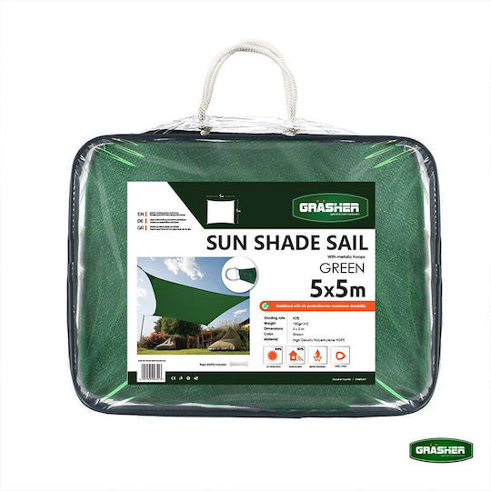 Grasher Square Green Shade Sail With Hoop 5x5m 180gr/m²