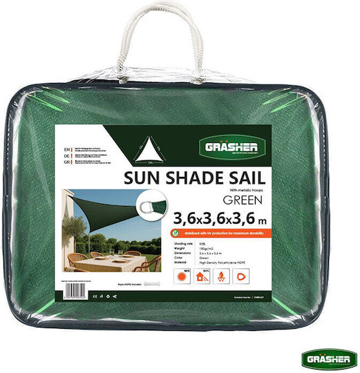 Grasher Pânză De Umbrire Triunghiulară Verde Cu Cerc 3.6m 180gr/m²