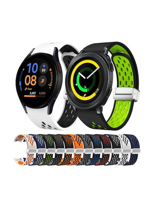 Samsung Galaxy Watch 7 40 44mm Δύο Χρώματα Μαγνητική Πτυσσόμενη Ασημένια Πόρπη Σιλικόνης Ζώνη Ρολογιού Μεσονυχτί Μπλε Λευκό