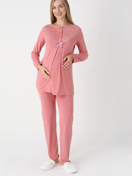 erdeniz Pyjama mit Morgenmantel Schwangerschaft & Stillen Salmon