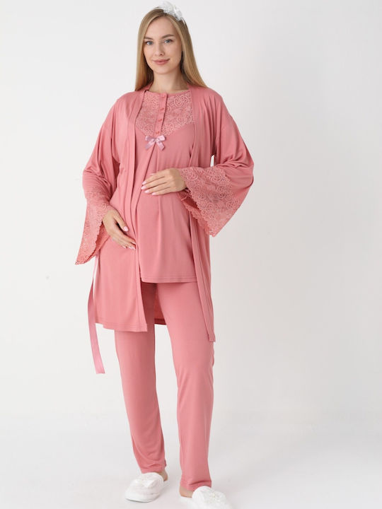 erdeniz Pyjama mit Morgenmantel Schwangerschaft & Stillen Salmon