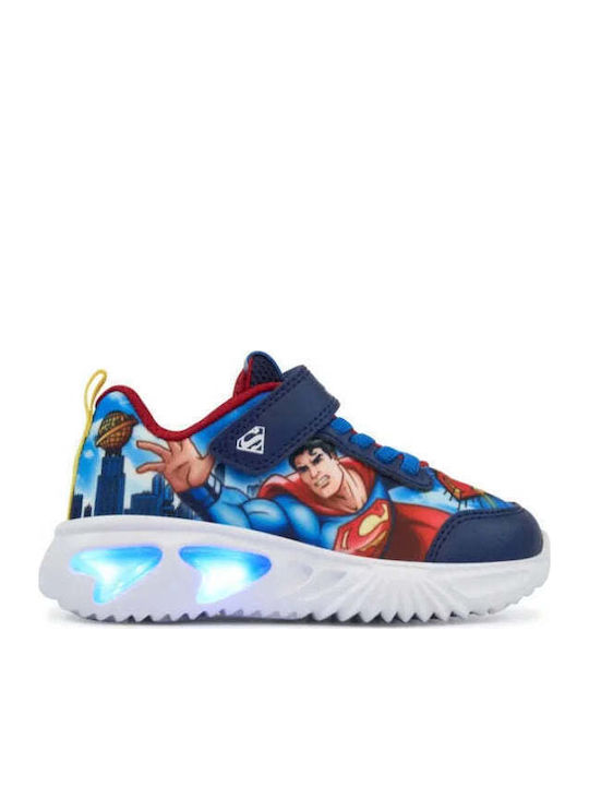 Παιδικά Sneakers Ανατομικά με Σκρατς & Φωτάκια Μπλε