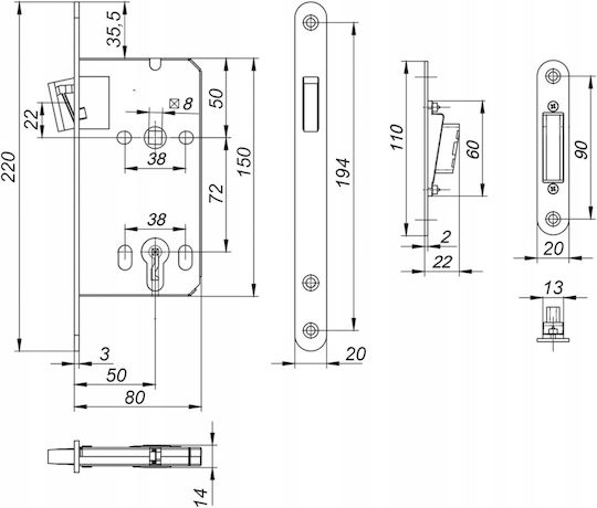 Lob Recessed Lock Z75mb Stainless Catch