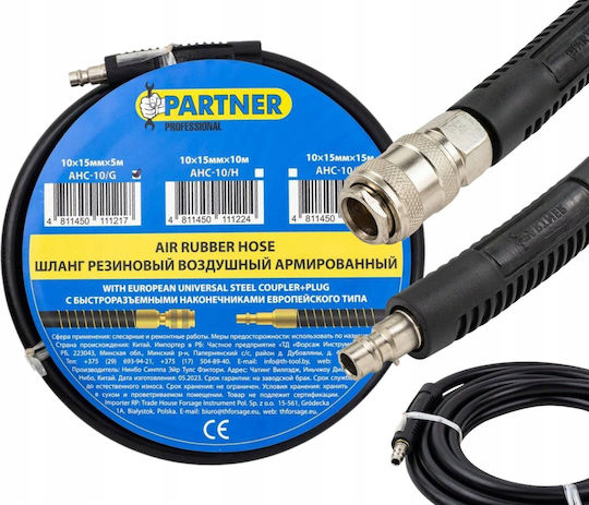 Partner Reinforced Rubber Air Hose 10mm X 5m Quick Connectors