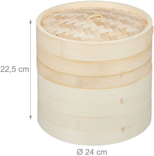 Bamboo Steamer 3 Levels Relaxdays 24 Cm 1.7 L Per Level