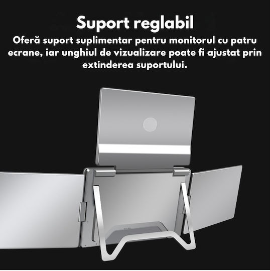 Monitor Portabil Extensibil Triplu Laptop Qova Ecran Quad 16 Inch 3 Ips 16:10 Ecrane Full Hd 1200p Pliabil Rotativ 360° Compatibil Windows Macbook Suport Reglabil Compatibil Laptopuri 12"-18,5" Srgb 100% Geantă Inclusă