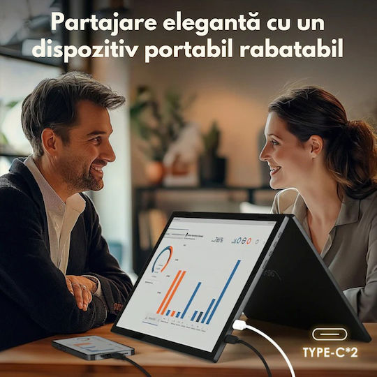 Monitor Portabil Pliabil Dual 15,6 Inch Fhd Laptop Extensor Ecran 1080p Qova Rotire 360° Usb-c Ecran Extensibil Laptop Încărcare Rapidă 65w Moduri Vertical Orizontal Compatibil Windows Mac Android Plug Play 100% Srgb