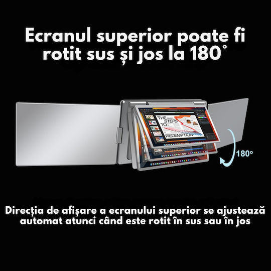 Monitor Portabil Extensibil Triplu Laptop Qova Ecran Quad 16 Inch 3 Ips 16:10 Ecrane Full Hd 1200p Pliabil Rotativ 360° Compatibil Windows Macbook Suport Reglabil Compatibil Laptopuri 12"-18,5" Srgb 100% Geantă Inclusă
