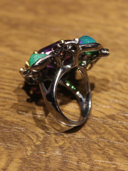 Artistic Silver Ring Amethyst Opals Garnet Size 14.5