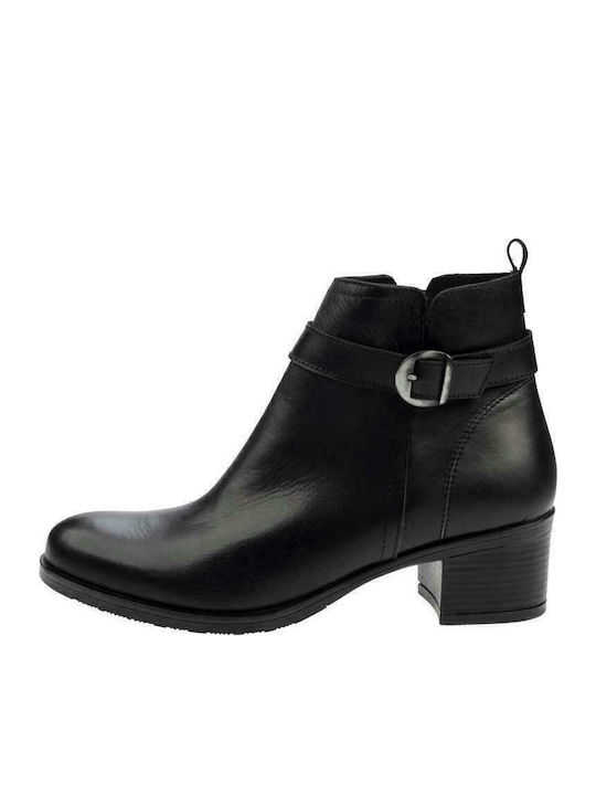 Leather Women's Ankle Boots with Medium Heel Black