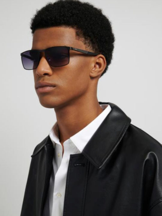 Boss Unisex Sunglasses with Black Metallic Frame and Black Lens