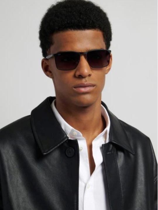 Boss Unisex Sunglasses with Black Metallic Frame and Black Lens