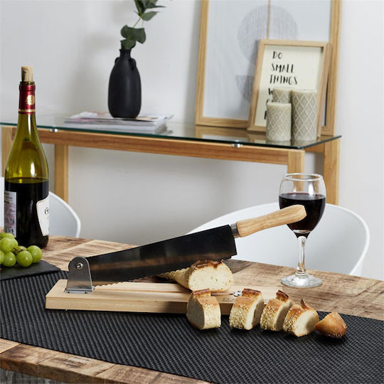 The Home Deco Factory Rectangular Wooden Chopping Board Set for Bread with Cutter Beige 37.5x9.6cm 2pcs