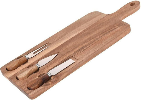 Excellent Houseware Σετ Επιφάνεια Κοπής από Μπαμπού με Μαχαίρια & Πιρούνι Καφέ 43x16cm 4τμχ