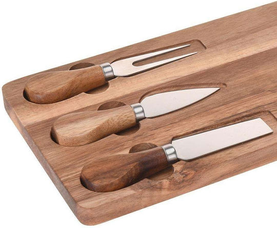 Excellent Houseware Σετ Επιφάνεια Κοπής από Μπαμπού με Μαχαίρια & Πιρούνι Καφέ 43x16cm 4τμχ