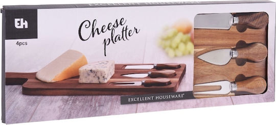 Excellent Houseware Σετ Επιφάνεια Κοπής από Μπαμπού με Μαχαίρια & Πιρούνι Καφέ 43x16cm 4τμχ