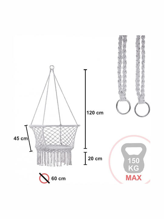 Leagăn suspendat fotoliu cu pernă material textil Gri Rezistență până la 150kg L80xL80xH120cm