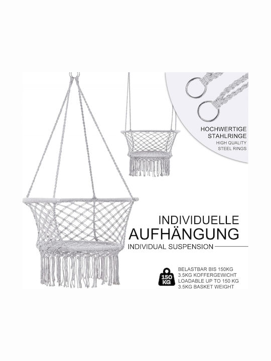 Leagăn suspendat fotoliu cu pernă material textil Gri Rezistență până la 150kg L80xL80xH120cm