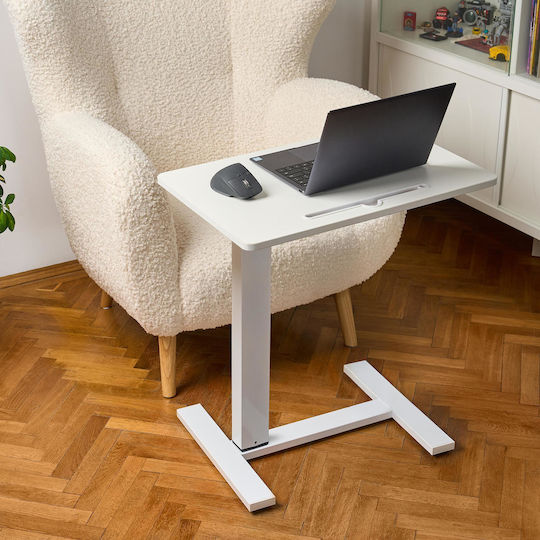 Măsuță Reglabilă pe Înălțime cu Ridicare Pneumatică și Roți – Blat de 60x40 Cm Înălțime 66–90 Cm Măsuță Laterală Pat Canapea Onuvio Alb