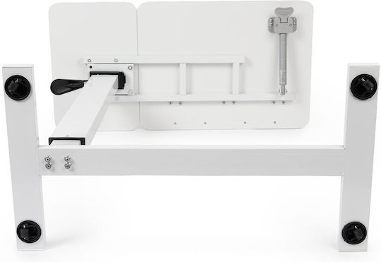 Măsuță Reglabilă pe Înălțime cu Ridicare Pneumatică 80x40 Cm Blat în Două Părți Înclinabil + Spațiu de Depozitare Rabatabil Roți 66–90 Cm Bază în Formă de C Pat Canapea Onuvio Alb