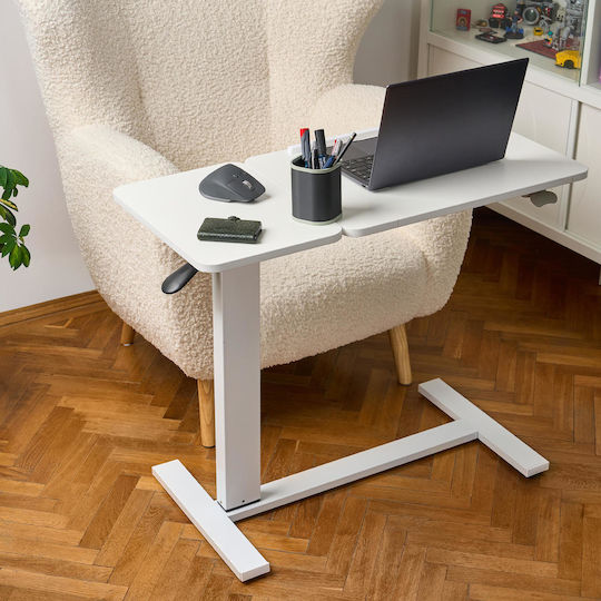 Măsuță Reglabilă pe Înălțime cu Ridicare Pneumatică 80x40 Cm Blat în Două Părți Înclinabil + Spațiu de Depozitare Rabatabil Roți 66–90 Cm Bază în Formă de C Pat Canapea Onuvio Alb