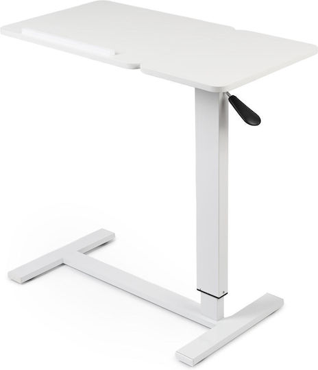 Măsuță Reglabilă pe Înălțime cu Ridicare Pneumatică 80x40 Cm Blat în Două Părți Înclinabil + Spațiu de Depozitare Rabatabil Roți 66–90 Cm Bază în Formă de C Pat Canapea Onuvio Alb