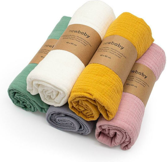 New Baby Pătură Pepinieră Swaddling pături 100% bumbac Albă 60x60cm