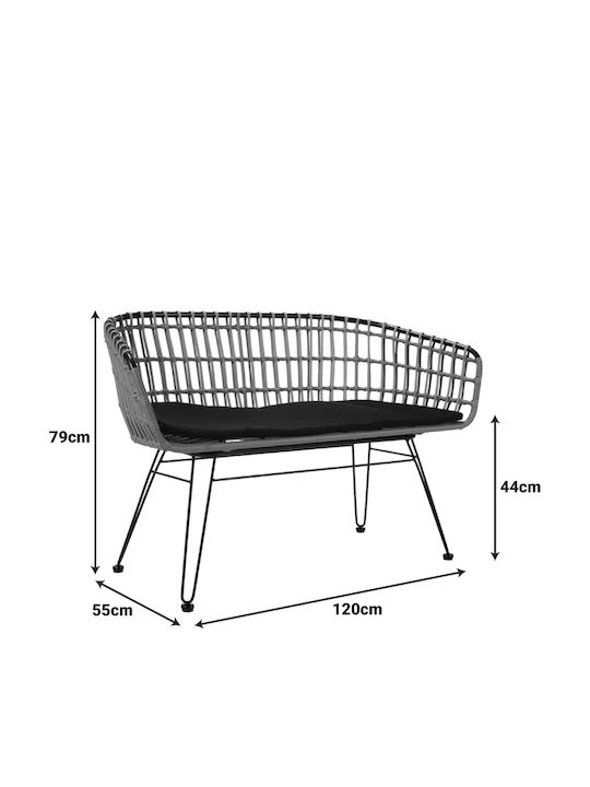 Naoki Two-Seater Sofa Outdoor Rattan with Pillows 120x55x79cm