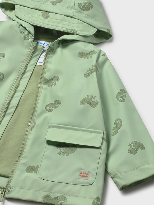 Wasserdichtes Kinderjacke Lässig Lang mit Kapuze Grün