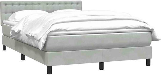 Boxspring Κρεβάτι Υπέρδιπλο Επενδυμένο με Ύφασμα Ανοιχτό Γκρι με Τάβλες & Στρώμα 160x210cm
