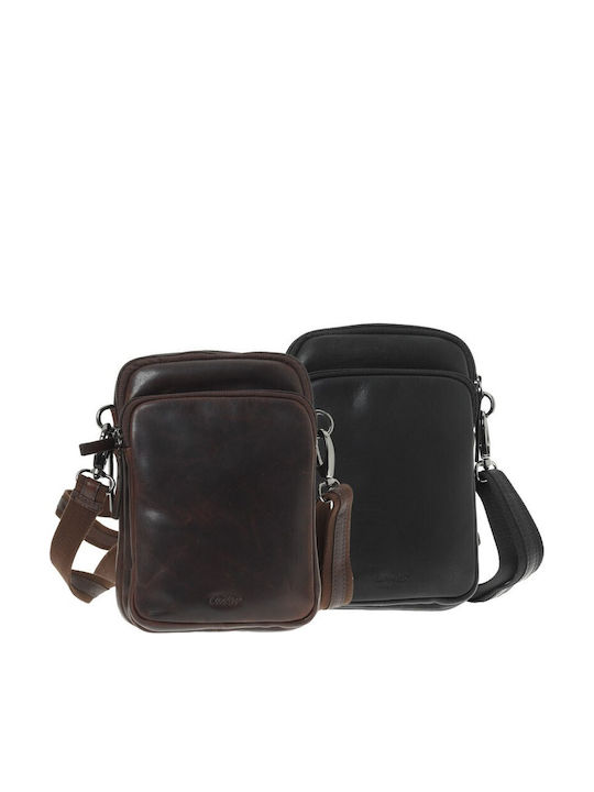 Leder Herrentasche Schulter / Crossbody Schwarz