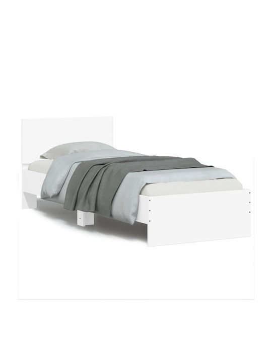 Pat Single Din Lemn Alb Cu Plăci Pentru Saltea 90x200cm