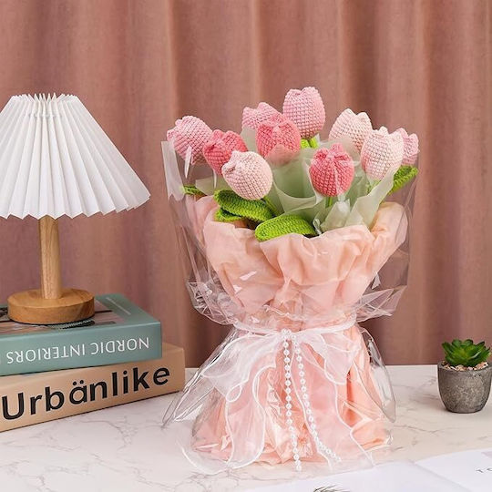Komplet Für Anfänger Und Fortgeschrittene Bastelset Für Häkeln Verschiedenes Bastelbedarf Zubehör Faden Werkzeuge Anleitung Inklusive Dekoratives Modell Handgemachter Blumenstrauß Tulpen Rosa 38 X 26 Cm
