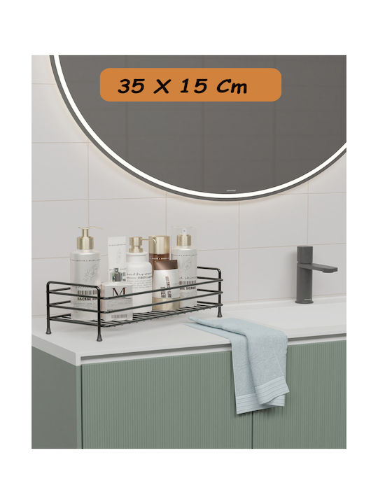 Femmit Metallic Bathroom & Kitchen Shelf 35x15cm – Counter Organizer Makeup Cosmetics Perfumes Creams Jewelry – Matte Black