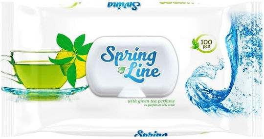 Spring Line Pop Up Șervețele Umede 100 Bucăți Parfum Ceai Verde Capac