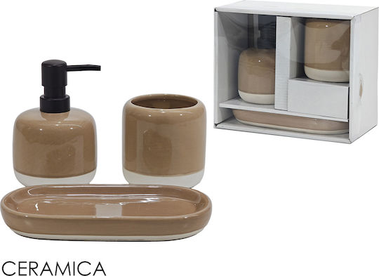 General Trade Bathroom Accessory Set Ceramic Brown 3 Pieces