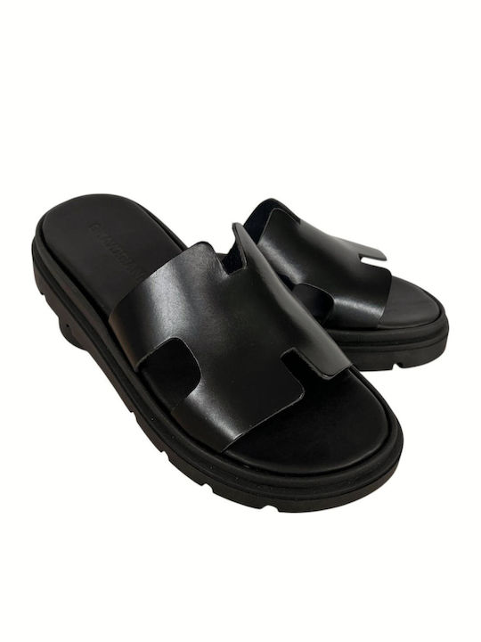 Leather Women's Flat Sandals Flatforms in Black Color