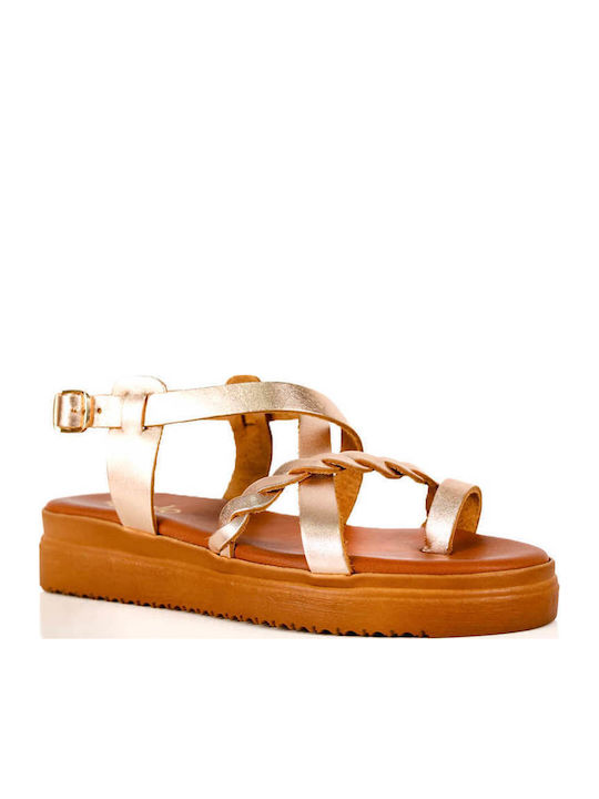 Μπρονζέ Δερμάτινα Flatforms Πλεκτό Μπροστινό Λουρί