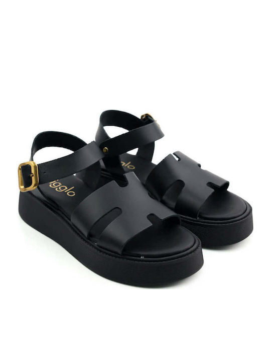 Flatforme Negre Cu Model Geometric Și Cataramă Aurie